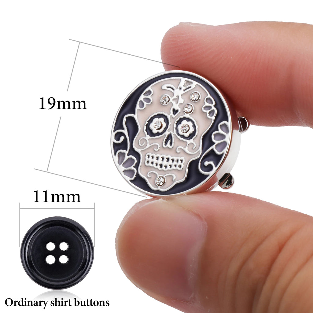 Skull Crystal button cover for men shirt, men's fun shirt cufflinks, black enamel skeleton design cufflinks punk shirt accessory