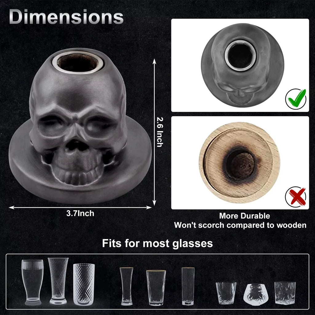 Skull Cocktail Smoker Kit with Wood Chips Ceramic Infuser for Whiskey Bourbon Cocktails & Drinks Unique Home Bar Tool for Men