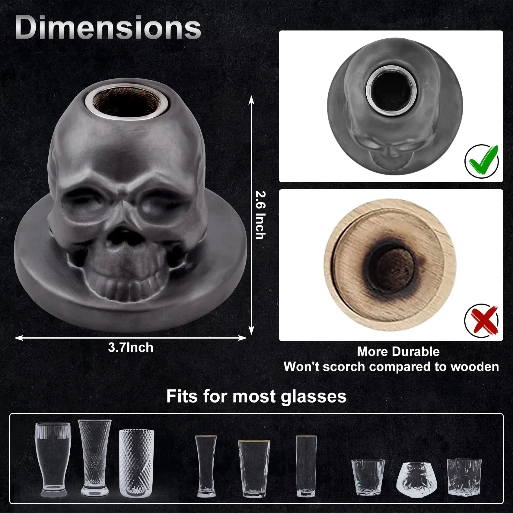 Skull Cocktail Smoker Kit with Wood Chips Ceramic Infuser for Whiskey Bourbon Cocktails & Drinks Unique Home Bar Tool for Men