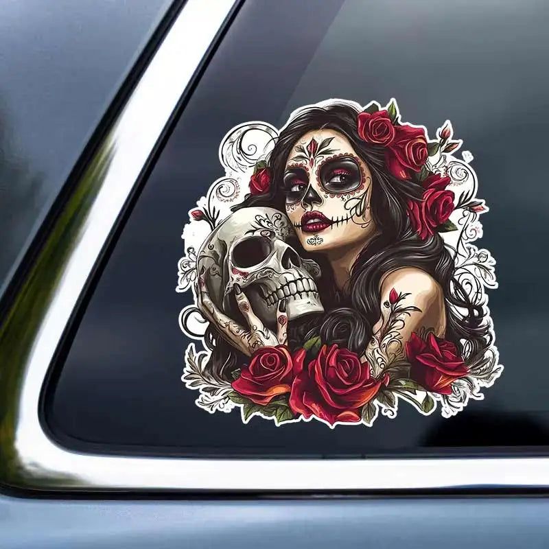 Sugar Skull Female Skeleton Car Sticker Waterproof Vinyl Decal on Bumper Rear Window Laptop Decal For Car Accessories SH879