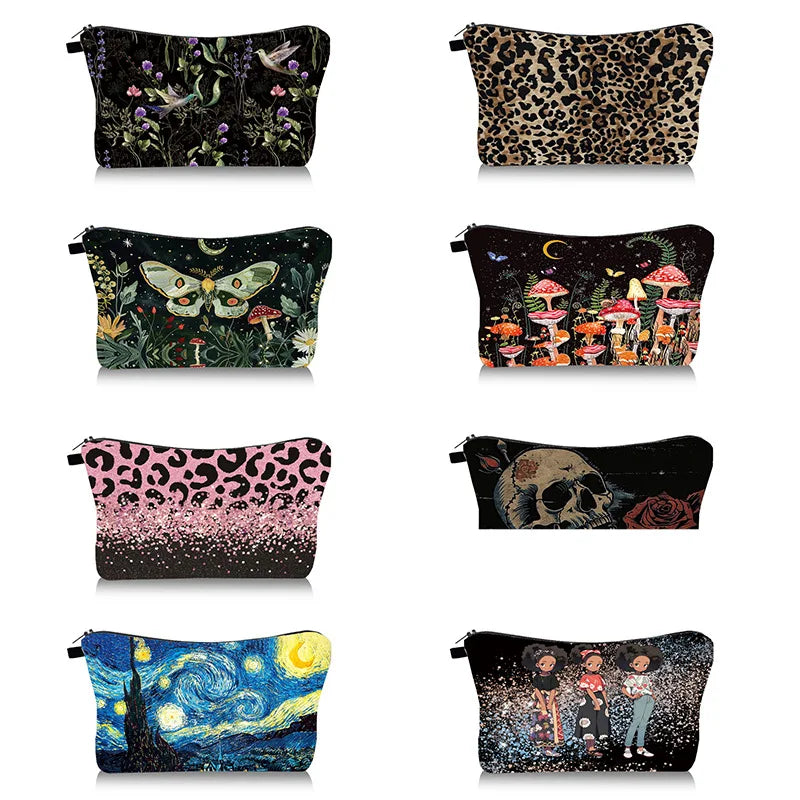 Hot selling Halloween skull makeup bag with high-end feel, women's hand-held storage bag, travel portable toiletries bag