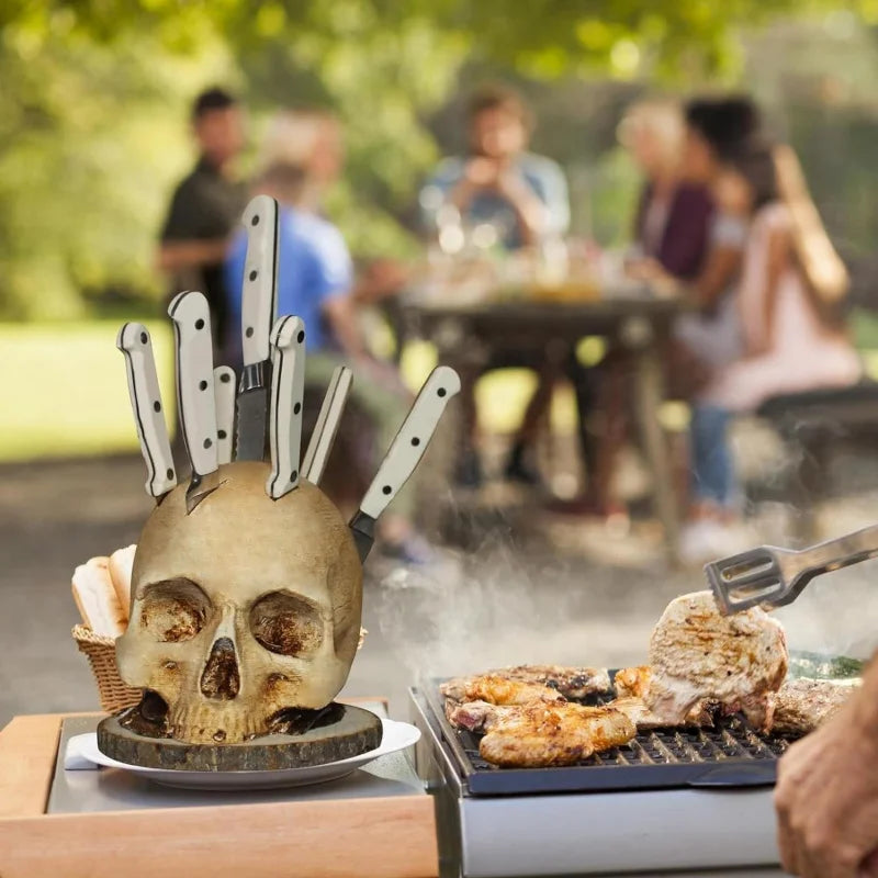 Skull Knife Holder for Kitchen Skeleton Knife Stand Horror Kitchen Storage Head Rack Kitchen Fruit Storage Rack Decoration