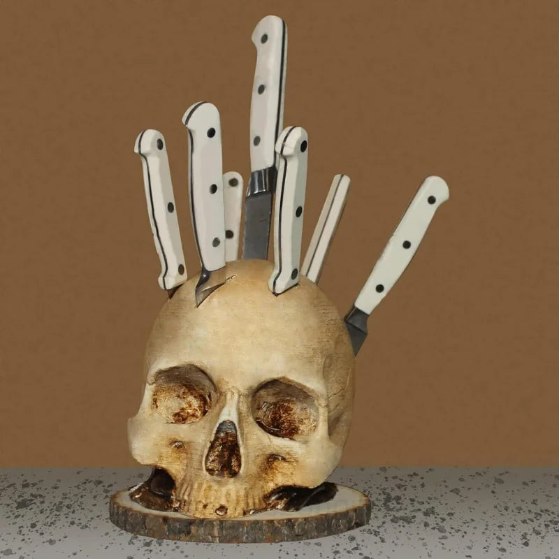 Skull Knife Holder for Kitchen Skeleton Knife Stand Horror Kitchen Storage Head Rack Kitchen Fruit Storage Rack Decoration