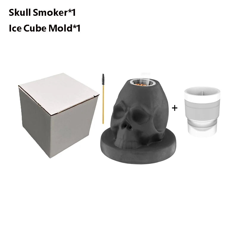 Skull Cocktail Smoker Kit with Wood Chips Ceramic Infuser for Whiskey Bourbon Cocktails & Drinks Unique Home Bar Tool for Men