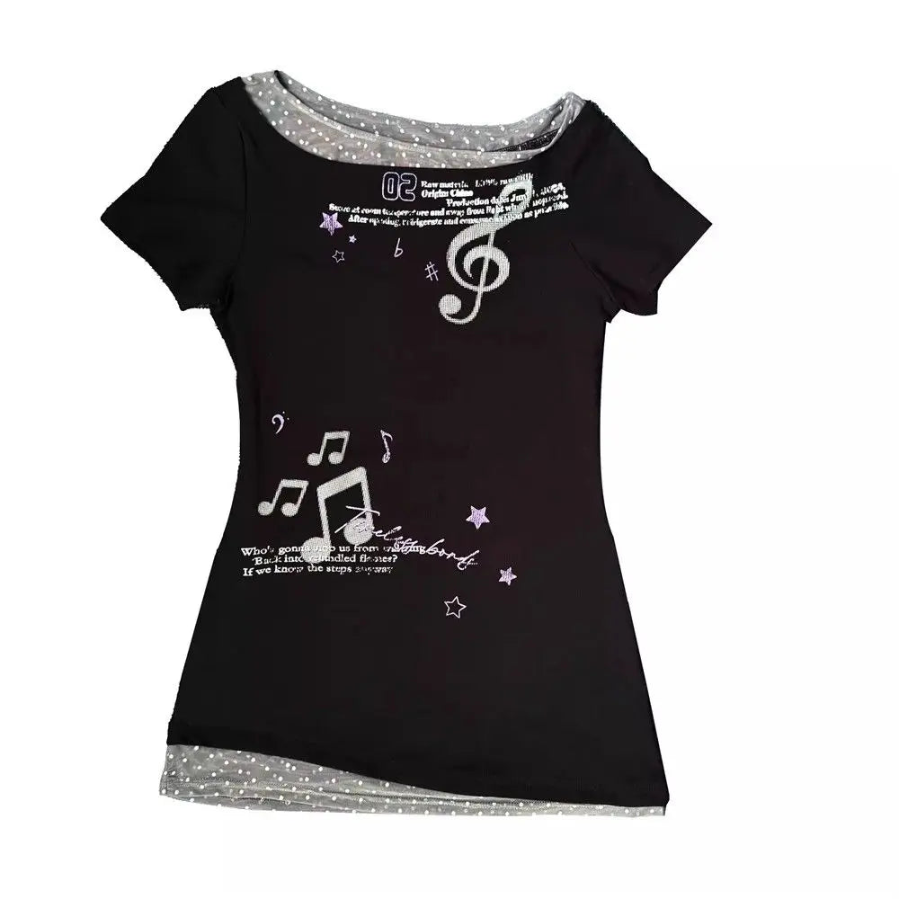 Skulls Punk T Shirt Women Slim Gothic Street Vintage Black Y2k Crop Top Femme Subculture T-Shirts Sexy Y2k Clothing 2000s Tees