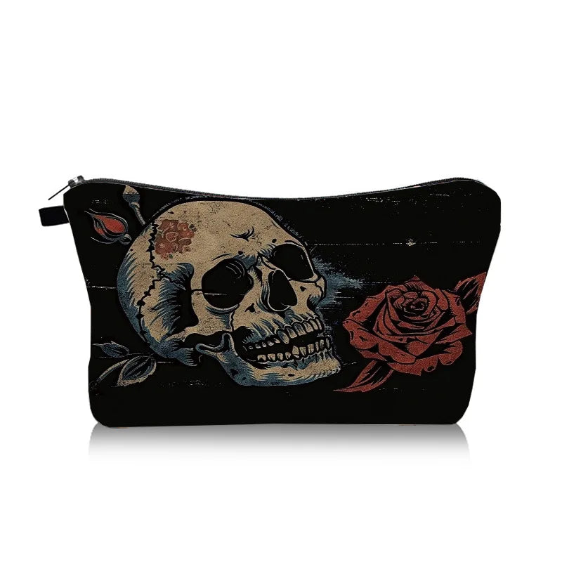 Hot selling Halloween skull makeup bag with high-end feel, women's hand-held storage bag, travel portable toiletries bag